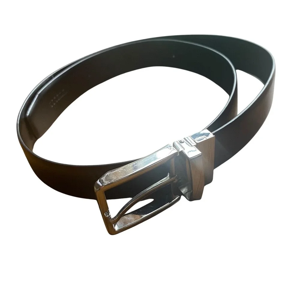 Vetelli Mens Reversible Leather Belt Black Brown Silver Swivel Buckle Size 36